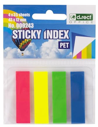 D.RECT Haftstreifen Pagemarker 140 Stück (4 Farben, je 35 Blätter) - Index Haftmarker 12x43mm - Film Textstreifen PET-Folie - 30 Verpackungen