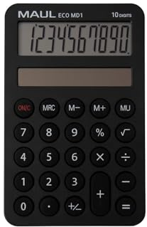 MAUL Taschenrechner schwarz ECO MD 1 Solarbetrieb 10-stellig kompakt | griffige Gummitasten, gut ablesbares Display, passt in Tasche & Schublade, automatische Abschaltung, ideal für Büro & Schule