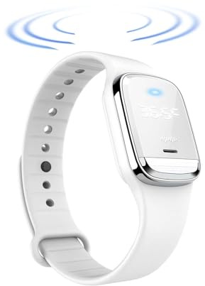 Feloyal Pulseras Repelentes para Mosquitos, Visualización de la Temperatura Corporal y Reloj Anti Mosquitos Recargable USB Ultrasónico Impermeable Interior y Exterior Adultos Niños Blanco