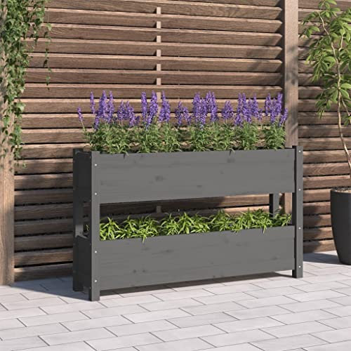 AUVYI 2 maceteros para plantas, diseño de escalones, bancal alto, jardinera, jardinera, muebles de jardín, interior y exterior, para cultivo, flores y verduras, gris, 112 x 25 x 66 cm