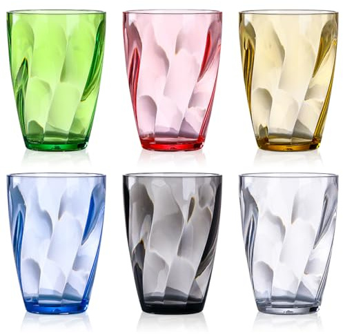 TIE-DailyNec 6 Stück Wassergläser Set aus Kunststoff, 390ml Trinkbecher Plastik,Stapelbare Bunte Trinkgläser Wiederverwendbare, Stapelbar Camping Gläser für Picknicks, Camping, Partys