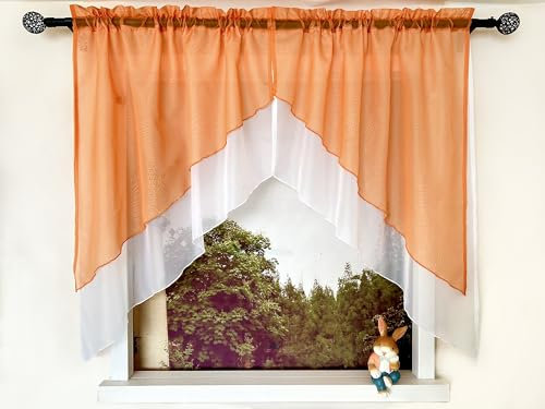 Devola Scheibengardinen 2er Set Doppelschichtige Gardinen Kleinfenster Gardinen Modern Fenstergardinen Kurz Landhaus Küchengardinen Voile HxB 100x90cm*2, Orange