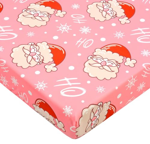 JISEN Weihnachtliches Bettlaken für Kinderbett, Weihnachtsmann, Spannbetttuch für Jungen und Mädchen, Kinderbett-Matratzenbezug, Baby-Bettlaken für Standard-Kinderbetten und Kleinkindermatratzen,