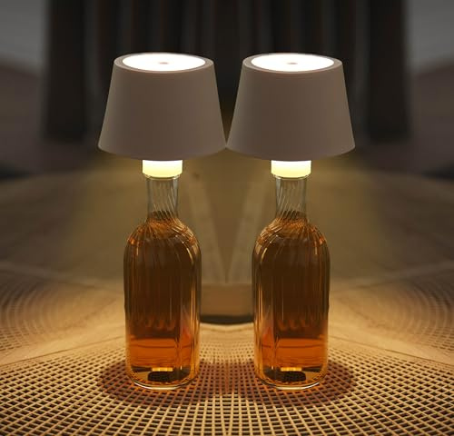 Northpoint LED Tischlampe Akku Flaschenlampe Tischleuchte mit Touchsensor 3000mAh Akku 200lm warmweißes Licht (3000K) stufenlos dimmbar für Innen und Außen (beige 2er-Set)