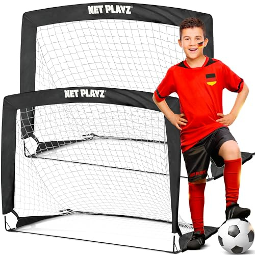 NET PLAYZ - Juego de 2 porterías plegables de fútbol con barras de fibra de vidrio reforzadas, portería de fútbol Pop Up para jardín o parque, incluye bolsa de transporte