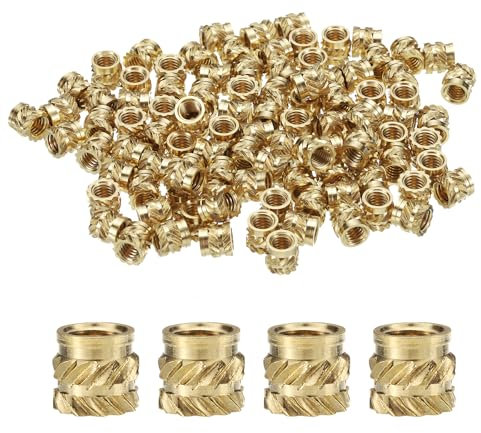 sourcing map 50pcs M4 Threaded Inserts Brass Heat Set Insert M4x5.5mm, OD 6mm Knurled Insert Nuts, 3D Printing Brass Nuts Female Threaded Inserts Nuts