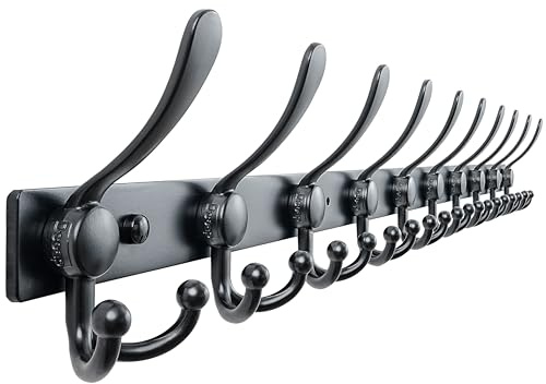 Dseap MaxStrong 2.0 Coat Rack Wall - 37” Long 10 Tri Hooks - Ultra Heavy-Duty Stainless Steel Wall Mount Coat Hanger, Hook Rail for Clothes Hats Jacket Towels Black