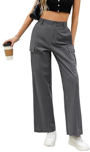 Demegimi Pantalones Mujer Pantalón Largo Trabajo Pant Deportivo Jogger Cintura Alta con Bolsillos Ocio Ligero Senderismo Jogging Deportivo Multi-Bolsillos(Azul Grisáceo,S)