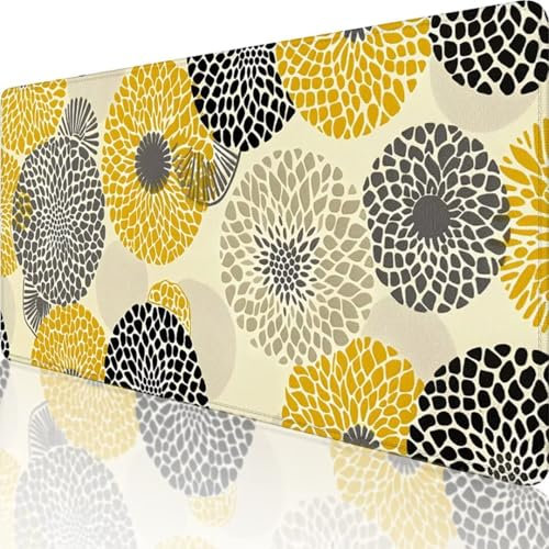 Gelb Mauspad XXL 900x400 mm, Erweiterte Groß Mousepad Abstrakt, Wasserfest Schreibtischunterlage Vernähte Kanten Design, Mouse Pad mit Rutschfeste Gummibasis für Pc Büro Deko, Geschenke für männer z-R