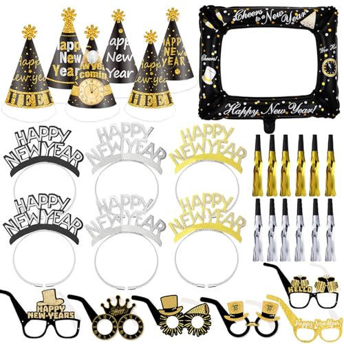 Juego de decoración de Nochevieja 2026, decoración de fiesta de Año Nuevo, diadema de Año Nuevo, accesorio para fotos, Año Nuevo, Nochevieja, decoración 2026, juego para niños y adultos, accesorios