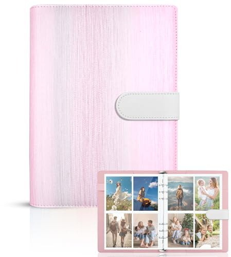Photocard Binder Holder A5,Álbum de Cartas Coleccionables,Carpeta Anillas Mini Álbum de Fotos 6 Anillo con 240 Ranuras Carpeta de Cuero PU Album para Tarjetas de Visita, Cartas (rosa)
