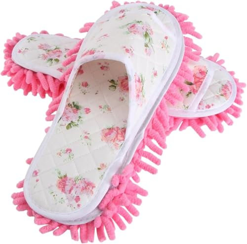 ESESE 1 Paar Mopp-Hausschuhe, Lazy Wet Mop-Schuhe, Bodenwischer-Hausschuhe, rutschfeste Schuhe, Staubwedel, Reinigungshausschuhe, Bodenreinigungs-Slipper, Bodenwischer-Schuhe, Sohle, Rosa