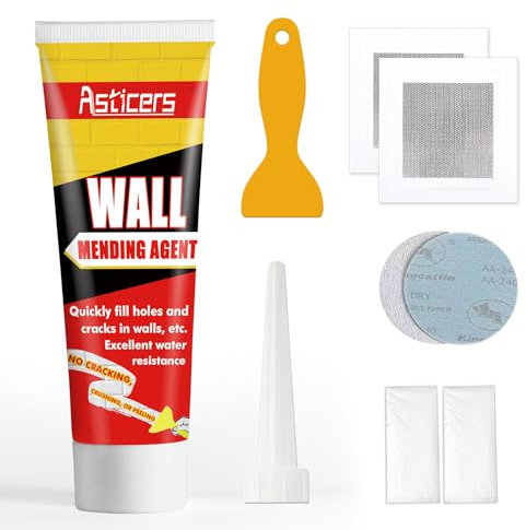 Wall Filler Kit, Waterproof Filler for Walls, Safemend Wall Mending Agent with Scraper to Fill The Cracks and Plaster Surface, High Strength Plaster Repair of Small Holes in The Walls (1 pack)