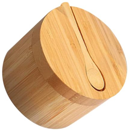 PAMINGONO Wooden Salt Storage Container Keeps Condiments Fresh with Magnetic Swivel Lid, Round Kitchen Seasoning Box Space-Saving Design for Pepper and Spices for Home Cooking