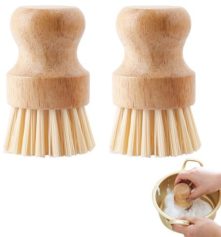 2 Madera para Setas,Cepillo de Limpieza Utensilios Cocina para Fregar Platos Ollas Sartenes Fregadero Limpiar Frutas y Verduras Limpieza Fácil de Setas Patatas Cerdas de Sisal Natural