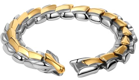 JewelryWe Drachen Armband Herren Drachenarmband Edelstahl Drachenkettenarmband Poliert Armband aus Drachenknochen Drachenschuppe Wikinger Hip Hop Punk Drachenschmuck für Männer Frauen