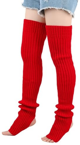 Blausky 1 Paar Warme Stulpen Damen mit Fersenloch,Weich Flexibel,Lange Gestrickt Beinwärmer Legwarmer Tanzen Stulpen Ballettstulpen Knie Hoch Stulpen für Frauen Ballett Fitness Yoga,80 x 9 cm,Rot