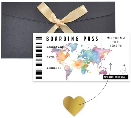 Rubbelkarte Reveal Urlaub Überraschung Reise Personalisierte Rubbelkarte mit Umschlägen Personalisiert Reiseticket Einzigartiges Reisegeschenk Schwarz Gold Verpackung Boarding Pass Rubbelkarte für