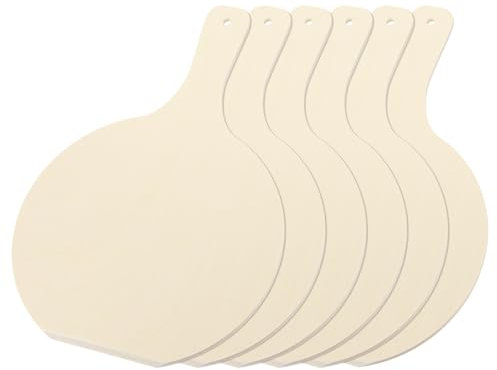 QUARKZMAN Planche à Pizza en Bois de Bouleau 38 x 26 x 0.6 cm, Pelle à Pizza Planche Ronde, Ustensiles de Cuisine avec Manche pour Disposer les Pizzas, Lot de 6, S