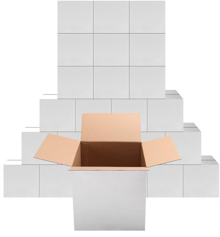 PETAFLOP Juego de 25 Cajas de Cartón Blancas Robustas, Ideales para Almacenamiento y Transporte, Dimensiones: 20,3 X 20,3 X 20,3 cm - su Solución de Empaque Perfecta.