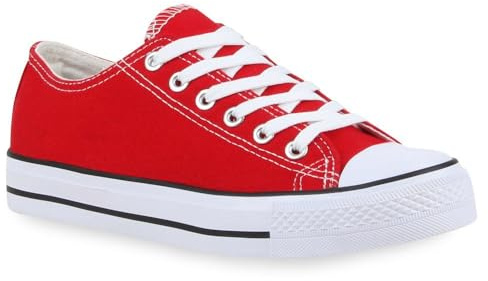 Women's Ladies Girls Canvas Low Top Lace Up Trainers Sneakers Pumps Plimsolls Size UK 3-8 (Red, UK Footwear Size System, Adult, Women, Numeric, Medium, 5)