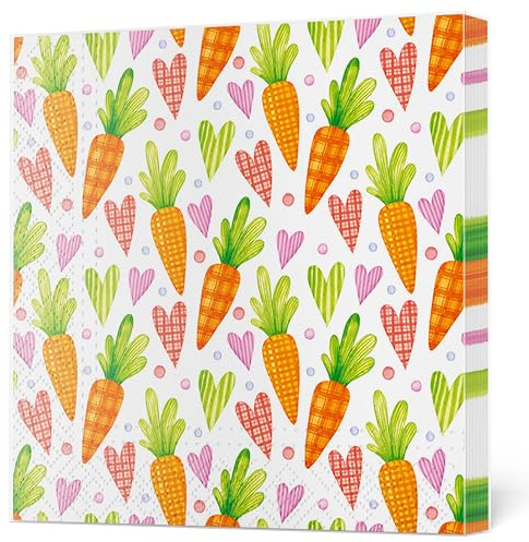 Daisy Easter 3-Ply Tissue Paper Napkins Decorative Serviettes for Decoupage 33cm x 33cm (Pack of 20) (Sweet Carrots & Hearts)
