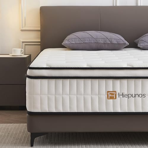 Hiepunos Colchón doble de 4 pies y 6 pulgadas, colchón de cama doble de 10.2 pulgadas, 7 zonas de muelles ensacados, firmeza media, sueño cómodo para aliviar el dolor de espalda y dormir pesado (135 x