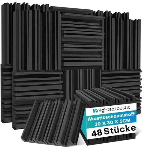 48 Stück Akustikschaumstoff Schaumstoffplatte, Schalldämmung Akustikpaneele, 5 x 30 x 30 cm Schallabsorber Akkustikschaumstoff, Hoher Dichte Akustikschaumstoff für Live-Studios, Aufnahmestudios