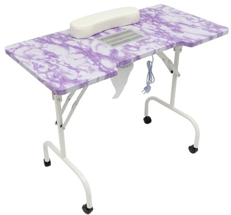 Manikürtisch mit Staubabsauger, tragbarer und faltbarer Nageltisch für Nagelstudio, 5,5W Motor, 2800 U/min, 4 Räder mit Bremsen, großer Tischfläche, inkl. Armlehne & Tragetasche