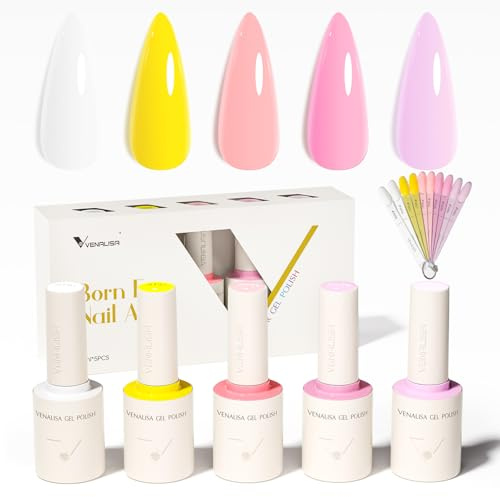 VENALISA UV Nagellack Set 5 Farben Gellack Nagellack Gel Polish Set Farbgel für Gelnägel UV Lack Soak Off gellack für UV Lampe 2507