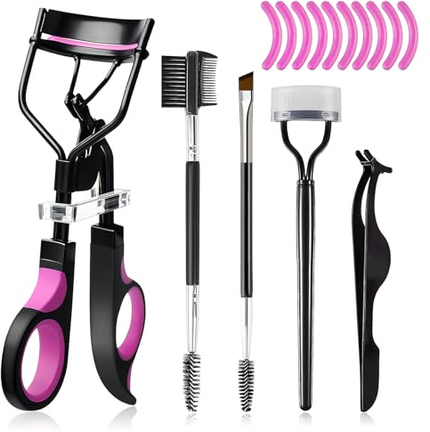 Ziyonix Piegaciglia Professionale per le Donne, Lunga Durata si Adatta a Tutte le Forme Degli Occhi Strumento per il Trucco con 10 Cuscinetti di Ricarica in Silicone e Pennello