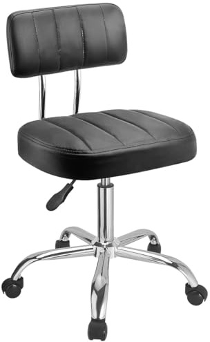 JOSTZHXIN Office Desk Chair with Wheels, Rolling Stool with Backrest Height Adjustable, Swivel Stool with Low Back Lumbar Support, Square PU Leather Swivel Chair with Back