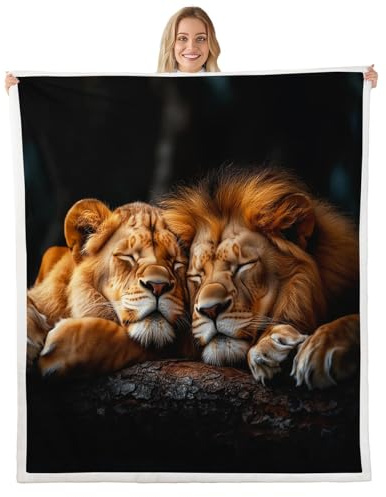 Loussiesd Cobija de forro polar con diseño de león para parejas, 127 x 152 cm, manta sherpa con estampado de safari para niños, niñas, adolescentes, estilo de vida silvestre, manta afelpada