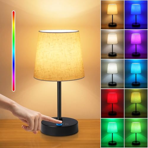 Befurglor Rechargeable Cordless Table Lamp, Dimmable 3 CCT & RGB Colors, Touch Control Battery Operated Bedside Lamp for Bedroom, Living Room, Dining (Linen Shade)