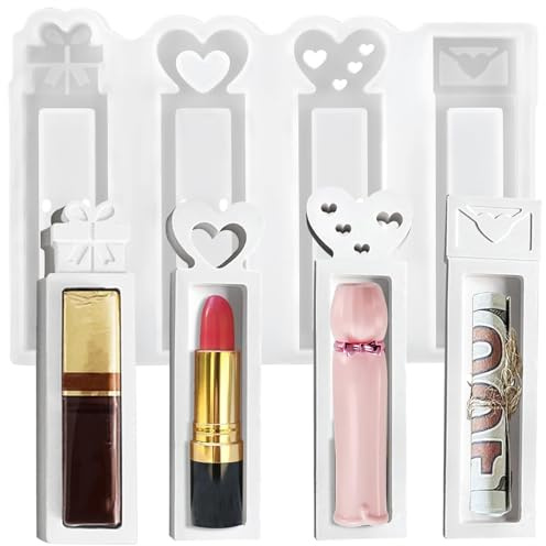 GIUSOBG Liebes Herzform Boîte Cadeau 4 Pièces Moules en Silicone Lippenstift Etui Boîte Cadeau Moule Geeignet für Geburtstagsgeschenke, Süßigkeitenboxen für Hochzeiten und Handgefertigte DIY-Projekte