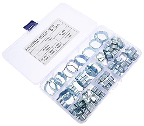 Housoutil Lot de 70 colliers de serrage à double oreille en acier au carbone pour tuyaux hydrauliques, tubes de carburant et raccords de tuyaux, utilisation intérieure et extérieure, conçus avec