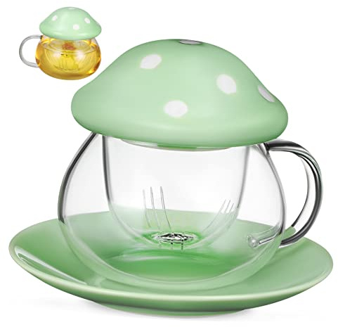 LIFKOME Tazza da Tè con Infusore e Tazza Trasparente per Tisane e Bevande Calde e Ufficio Design con Forma