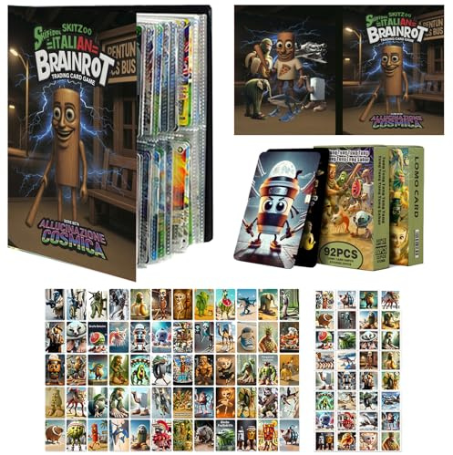 WENAUANG Italian Brainrot Carte Set, con un Libro di Carte con un Motivo a Forma di Figura Stilizzata, 60 Carte da Collezione e 32 Adesivi, Regalo per Bambini, Ragazzi, Feste e Party