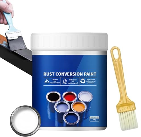 Goniome 300 g Rostumwandlungsfarbe, wetterfeste Rostumwandler-Farben für Metall, Metallic-Farbe auf Wasserbasis mit Pinsel (weiß)