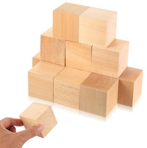 12 Piezas de Madera de Tilo 5x5x5cm para Escultura, Kit Creativo DIY, Cubos para Tallar para Principiantes y Profesionales, Manualidades Artesanales