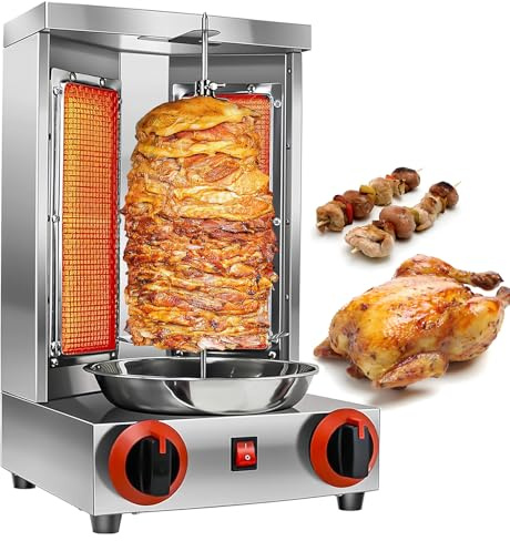 Cocina Vertical de Shawarma a Gas Propano de Acero Inoxidable,Diseño Giratorio Para Gyro,Kebab a Gas,Pavo Asado，Pollo Crujiente (Ideal Para Cocineros Caseros y Pequeños Negocios de Alimentos)