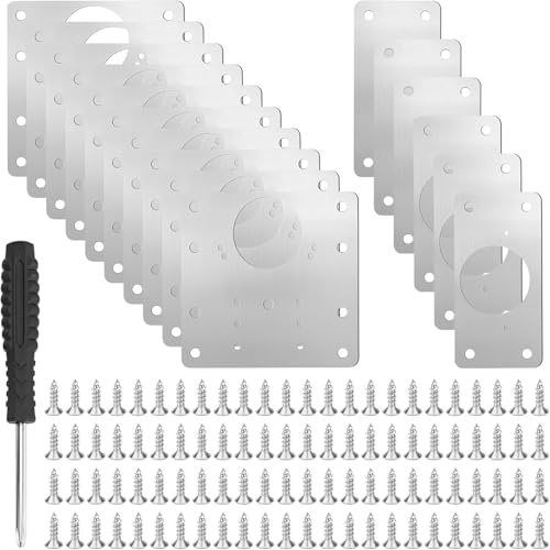 16 Stück Scharniere Reparaturplatte, Küchenscharnier Reparaturplatten mit 96 Schrauben, 9×9cm&9×4,7cm Reparaturstück für Seitenscharnierplatte, Scharnier Reparaturset für Schrank Wohnmöbel