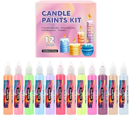 Generico Vernice Per Candele - Set da 12 Penne a per Candele con Colori Vivaci - Ideale per Decorazioni su Tela Zaino di Cotone Bambini Compleanni Matrimoni Feste
