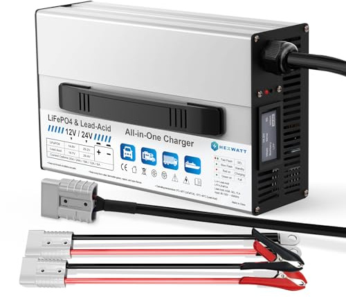 LiFePO4 & AGM 12V/24V All in One Battery Charger,Adjustable Current 6A-30A LiFePO4 14.6V 30A,29.2V 30A,Lead-Acid,AGM,Gel 12V/24V,Fast Battery Charger for Car,RV,Boat,Truck,Solar System