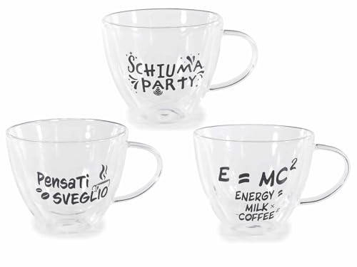 Generico Set da 3 tazze in vetro borosilicato da 300 ml con doppio fondo, perfette per cappuccino, caffè, latte, tè o tisane.