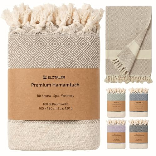 ELZTALER Asciugamano per hammam, 180 x 100 cm, in 100% cotone, asciugamano da sauna, asciugamano da sauna, asciugamano da spiaggia, leggero, assorbente e ad asciugatura rapida, peshtemal (beige sabbia