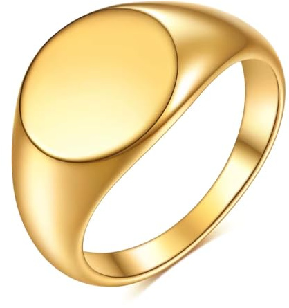 Cadoline Anillo de sello redondo de acero inoxidable para hombre, 12 mm, dorado, talla 8