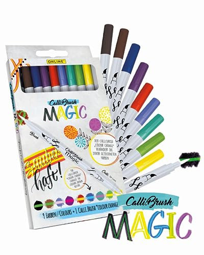 Online Calli.Brush Magic Zauberstifte mit Farbwechsel | 9x bunte Filzstifte mit Pinsel- und Kalligrafie-Spitze + 1x Magic-Stift | Malstifte für Kreativ-Fans | Handlettering & Kalligrafie Pen Set