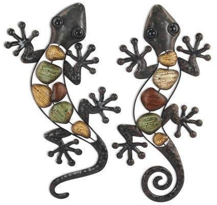 ROCKING GIFTS Wanddekoration Eidechse Salamander Reptilien Deko, Metall Wandbehang Gecko, Hängend Garten Außenbereich Wandkunst, 2 Stück 37 cm