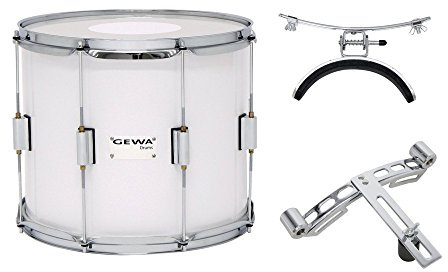 GEWA Marschtrommel/Tenortrommel, Birkenkessel weiß, 14 x 12, 8 Spannschrauben, Remo USA Felle, inkl. Lochplatte und Kniestütze